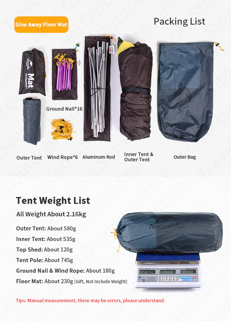 Naturehike 2022 nouveau Cloud Peak 15D Camping tente 1-2 personnes ultra-léger 4 saisons tente étanche Camping escalade tente extérieure - Mabelle Magasin