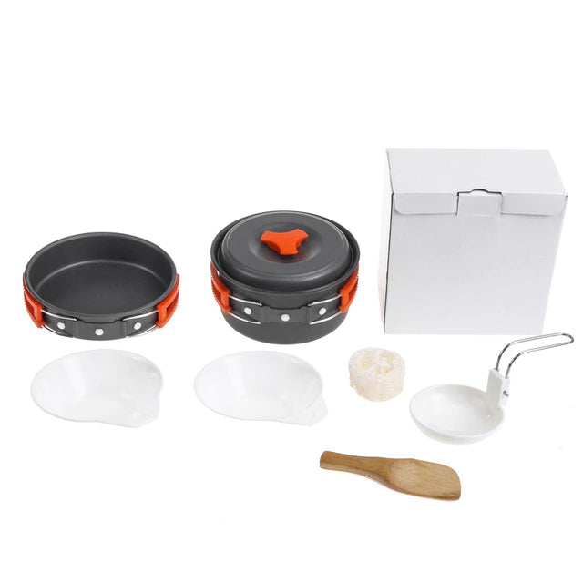 Kit vaisselle de camping, ensemble pour la cuisine facile, cuillère pliable, fourchette, couteau, bouilloire, tasse, pour 1-2 personnes - Mabelle Magasin