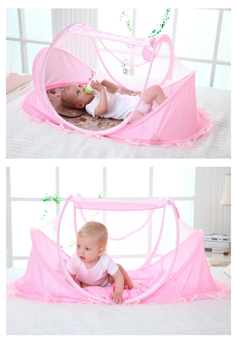 Lit bébé avec moustiquaire pliante lit, matelas et oreiller (trois pièces) pour les enfants de 0 à 3 ans - Mabelle Magasin