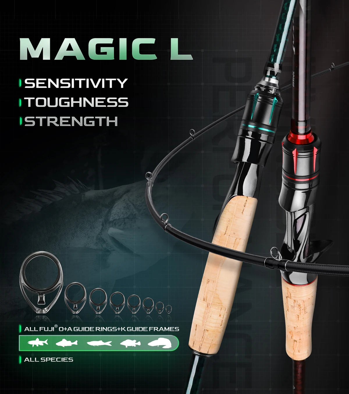 Canne à Pêche HANDING Magic L Spinning Casting 1.98 - 2.44M UL/L/ML/MH/M 2 PCS MF/F Poids Leurre 1.5-40G - Mabelle Magasin