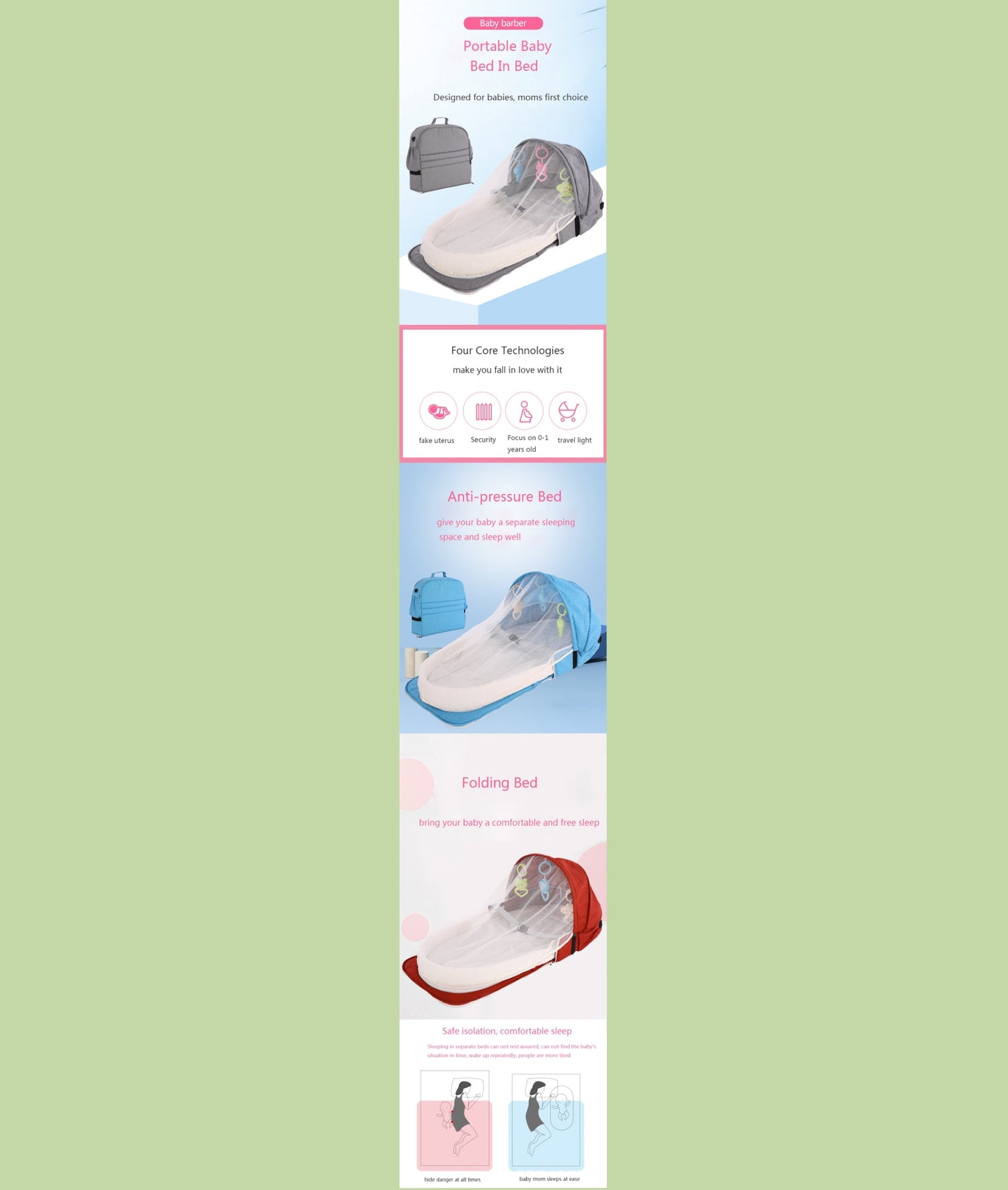 lit pliable pour nouveau-né bébé Protection moustiquaire respirant panier de couchage - Mabelle Magasin