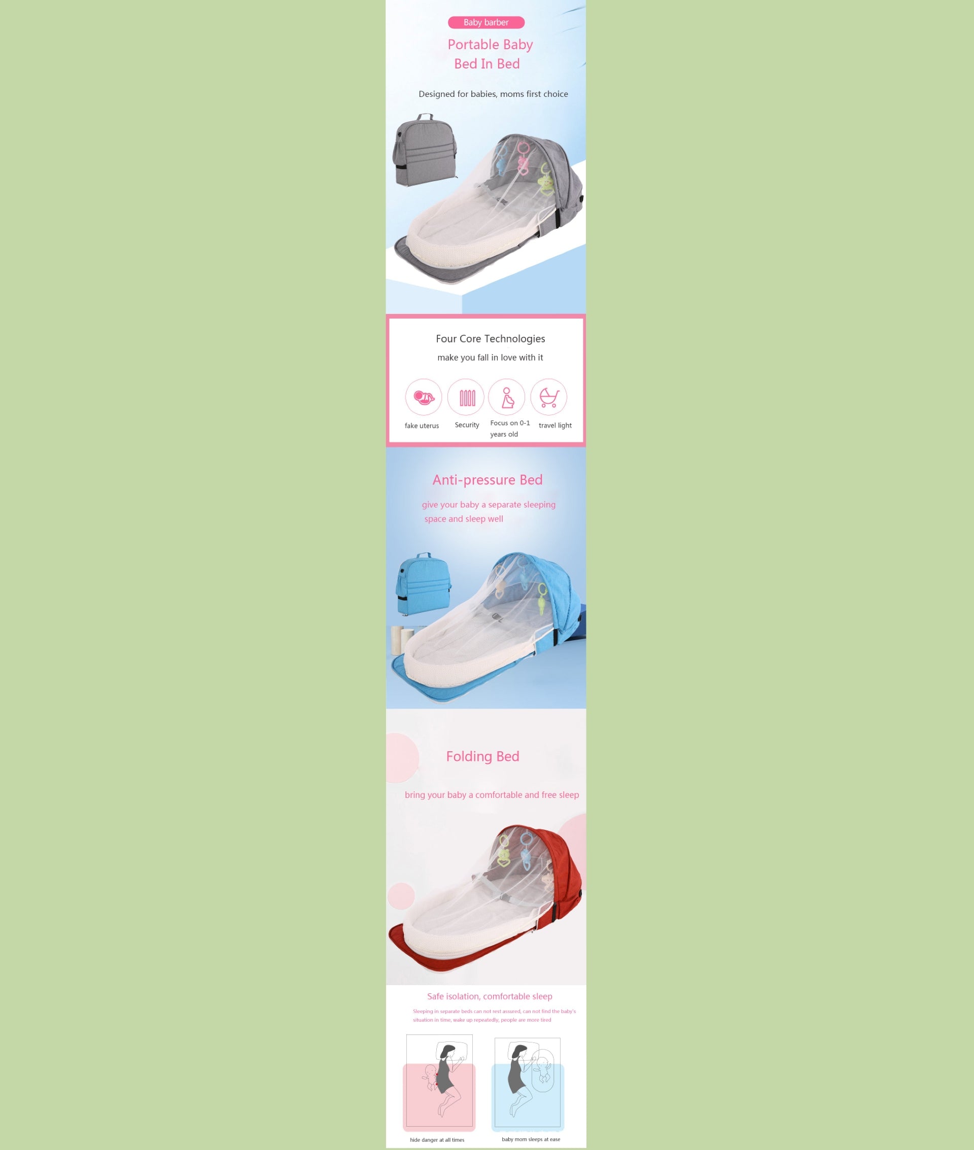 lit pliable pour nouveau-né bébé Protection moustiquaire respirant panier de couchage - Mabelle Magasin