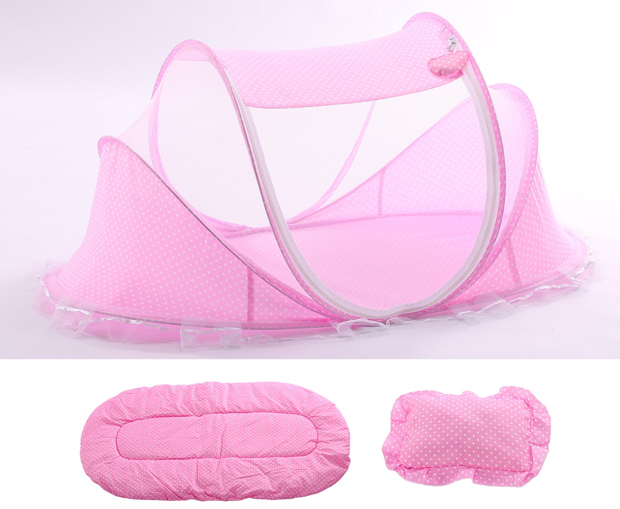 Destock Lit bébé avec moustiquaire pliante lit, matelas et oreiller (trois pièces) pour les enfants de 0 à 3 ans - Mabelle Magasin