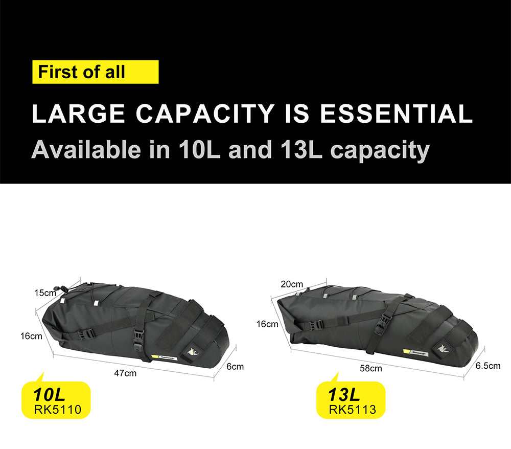 Sac pour vélo étanche et support de fixation 10L ou 13L (en fonction des variants) et stabilisateur support de montage à l' arrière sac de vélo - Mabelle Magasin