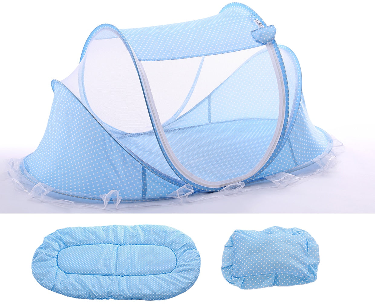 Destock Lit bébé avec moustiquaire pliante lit, matelas et oreiller (trois pièces) pour les enfants de 0 à 3 ans - Mabelle Magasin