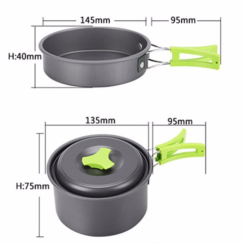 Kit vaisselle de camping, ensemble pour la cuisine facile, cuillère pliable, fourchette, couteau, bouilloire, tasse, pour 1-2 personnes - Mabelle Magasin