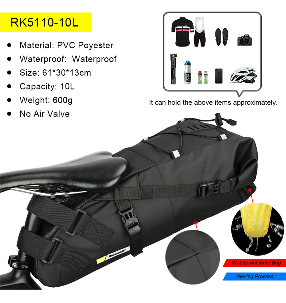 Sac pour vélo étanche et support de fixation 10L ou 13L (en fonction des variants) et stabilisateur support de montage à l' arrière sac de vélo - Mabelle Magasin