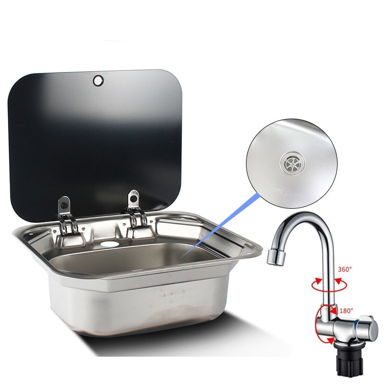 Évier pour camping car, van aménagé, fourgon. Haute qualité, couvercle en verre trempé, - Mabelle Magasin