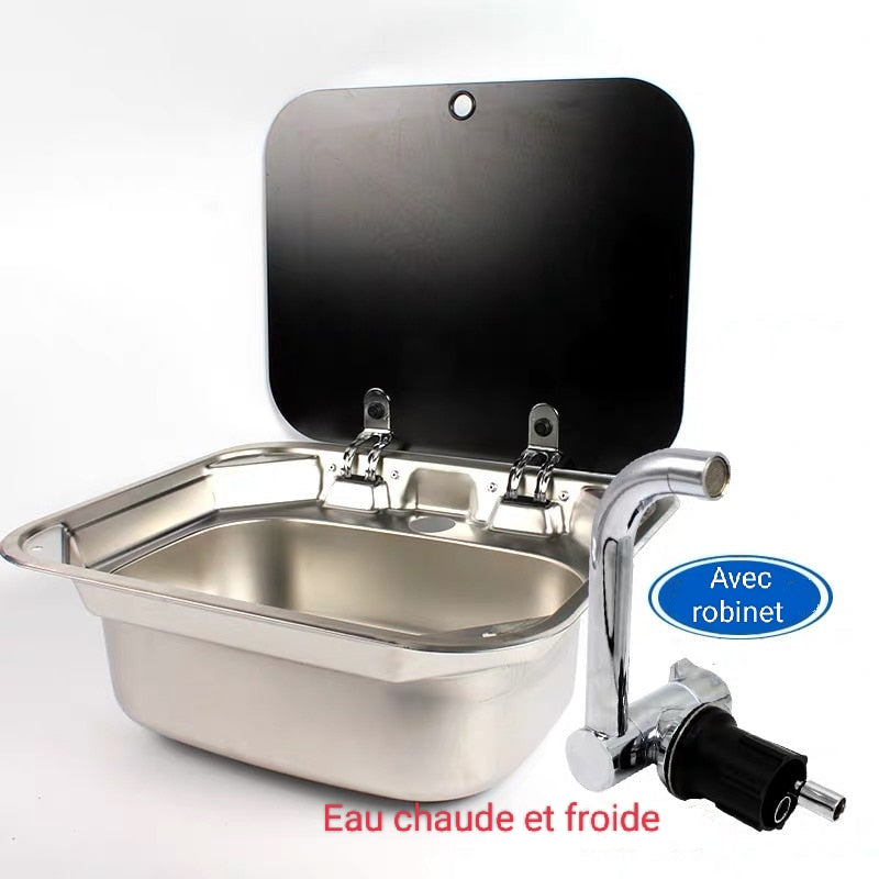 Évier pour camping car, van aménagé, fourgon. Haute qualité, couvercle en verre trempé, - Mabelle Magasin
