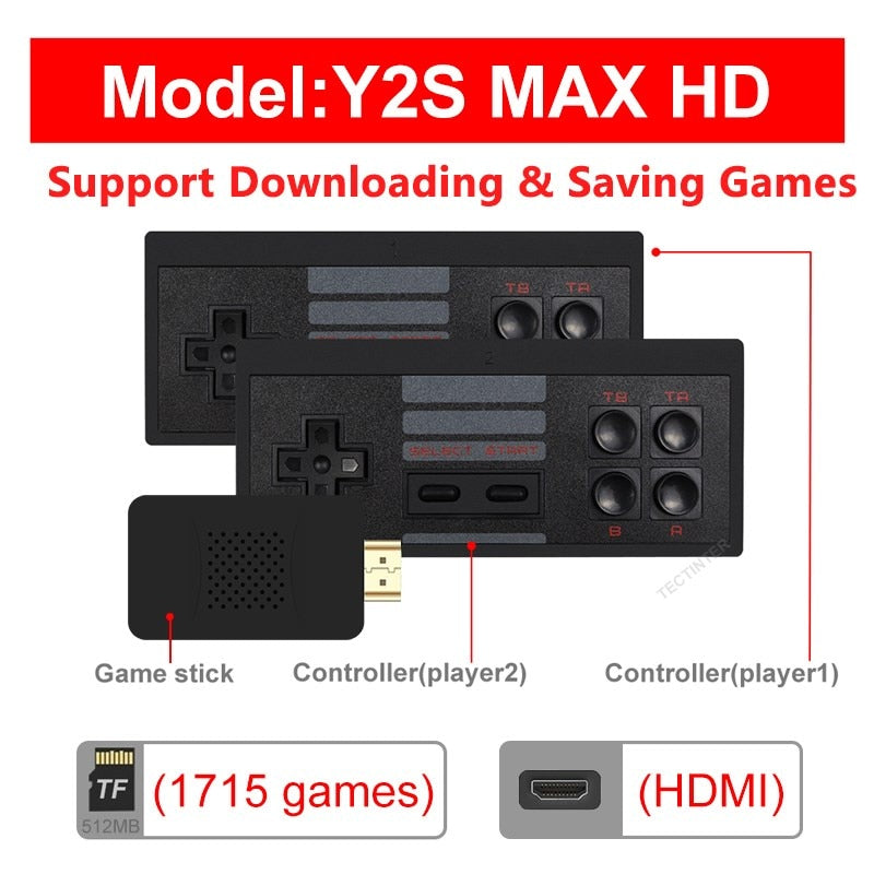 Console de jeux avec plus de 620 jeux. Lecteur de jeu 8 bits. Console de jeu portable Double Manettes sans fil Sortie  TV HDMI OU AV - Mabelle Magasin