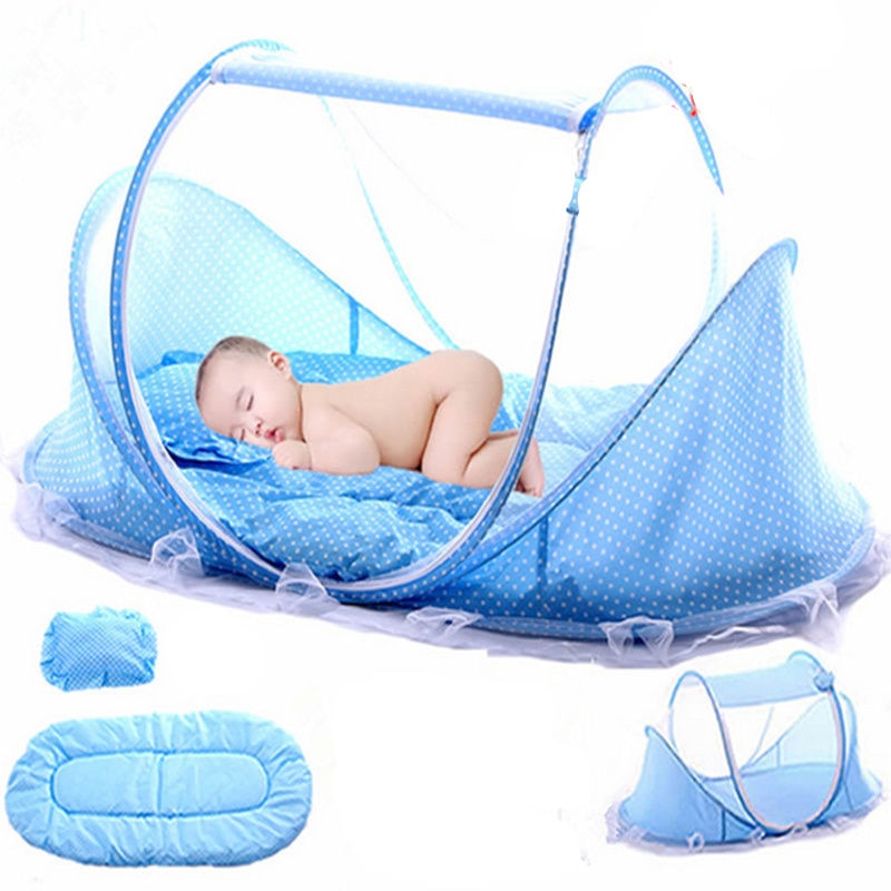 Lit bébé avec moustiquaire pliante  lit, matelas et oreiller (trois pièces) pour les enfants de 0 à 3 ans - Mabelle Magasin