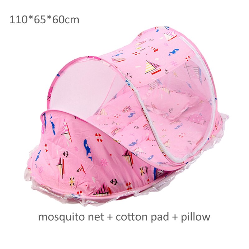 Lit bébé avec motifs et moustiquaire pliante lit, matelas et oreiller (trois pièces) pour les enfants de 0 à 3 ans - Mabelle Magasin