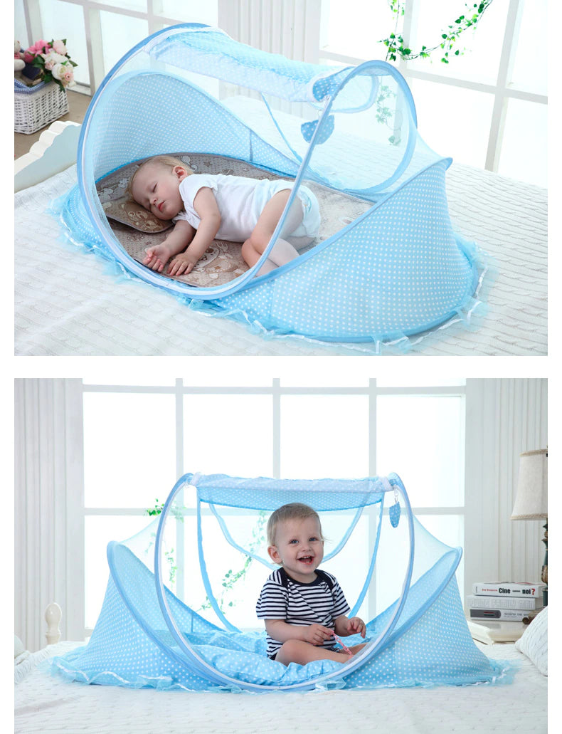 Lit bébé avec moustiquaire pliante  lit, matelas et oreiller (trois pièces) pour les enfants de 0 à 3 ans - Mabelle Magasin