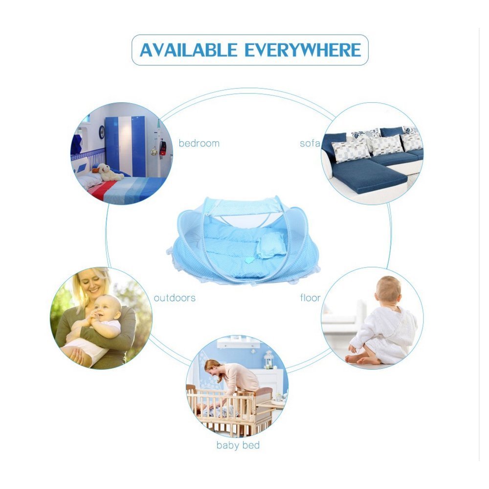 Lit bébé avec moustiquaire pliante  lit, matelas et oreiller (trois pièces) pour les enfants de 0 à 3 ans - Mabelle Magasin