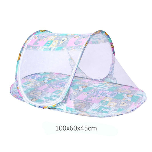 Lit bébé avec motifs et moustiquaire pliante lit, matelas et oreiller (trois pièces) pour les enfants de 0 à 3 ans - Mabelle Magasin