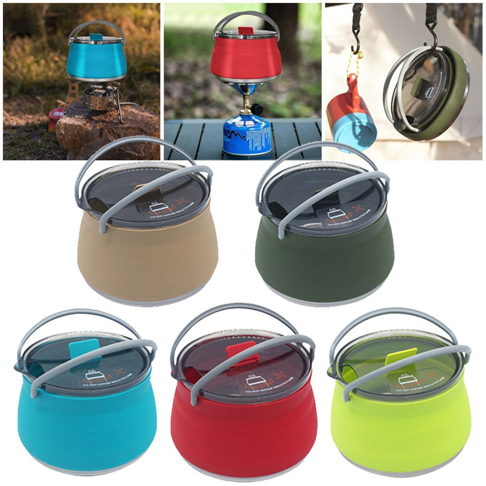 Bouilloire Portable de Camping Portable en Silicone 1L, Bouilloires Pliante et pratique, Pliable théière, Bouilloire de Camp 1L - Mabelle Magasin