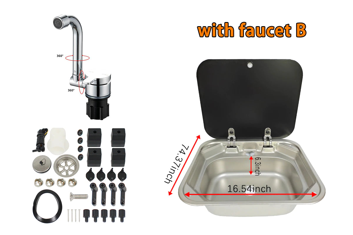 Évier pour camping car, van aménagé, fourgon. Haute qualité, couvercle en verre trempé, - Mabelle Magasin