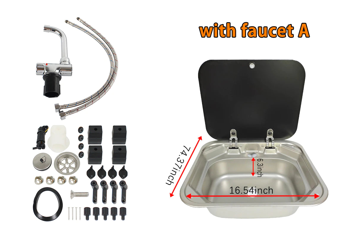Évier pour camping car, van aménagé, fourgon. Haute qualité, couvercle en verre trempé, - Mabelle Magasin